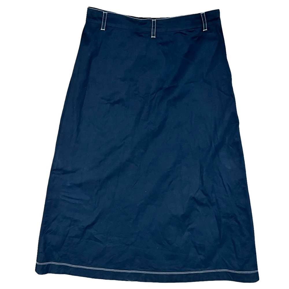 Cotton Navy Maxi A-Line Skirt Elegant Old Money Office Preppy - Picture 3 of 9